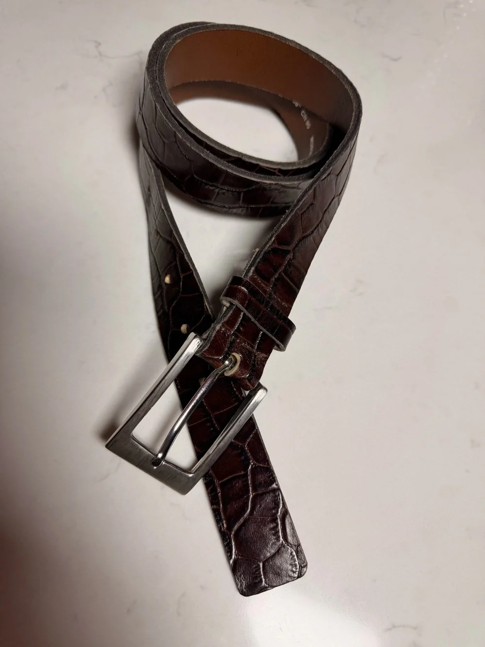 H&M Men’s Brown Leather Belt Size 35-36 Made in Sweden Classic Silver Buckle